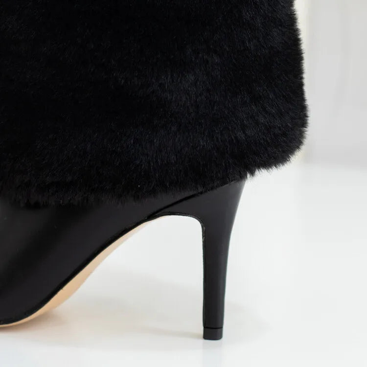 Women's Wedge Leather Mid-Calf Boots - 10cm Heel Metal Buckle Boots