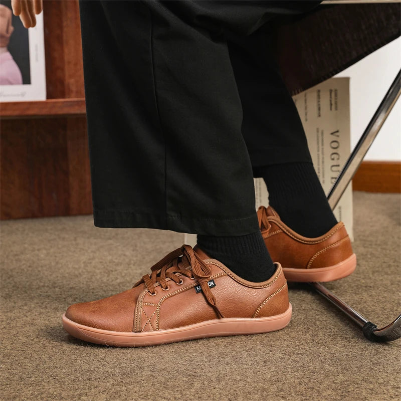 Men's Casual Leather Sneakers - Lace-Up Running Sports Shoes