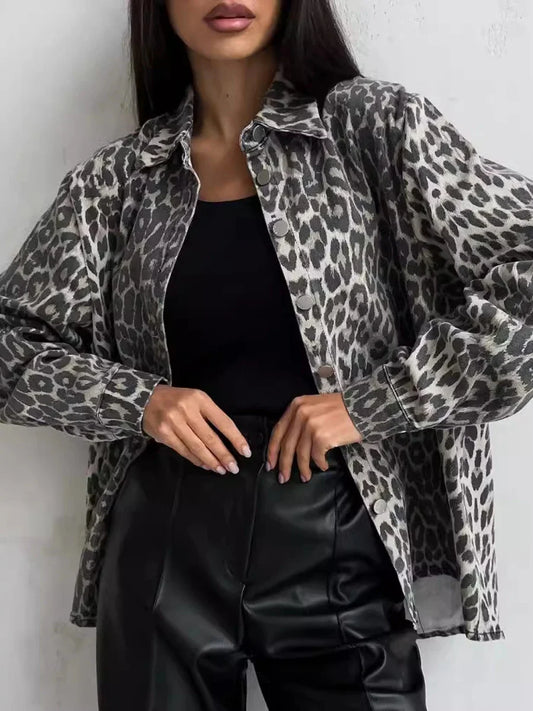 Women's Leopard Print Denim Shirt