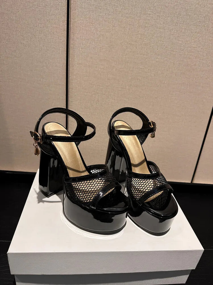 Women's Butterfly Rhinestone Thick Heel Sandals - Open Toe Party Shoes