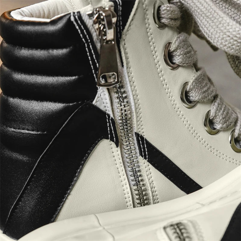 Men's High-Top Leather Sneakers - Casual Sports Ankle Boots