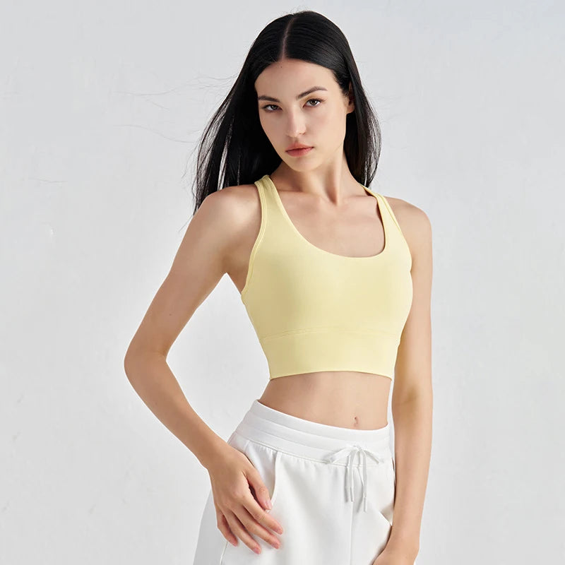 Backless Yoga Crop Top Bra - U Neck Sports Bra with Removable Padding