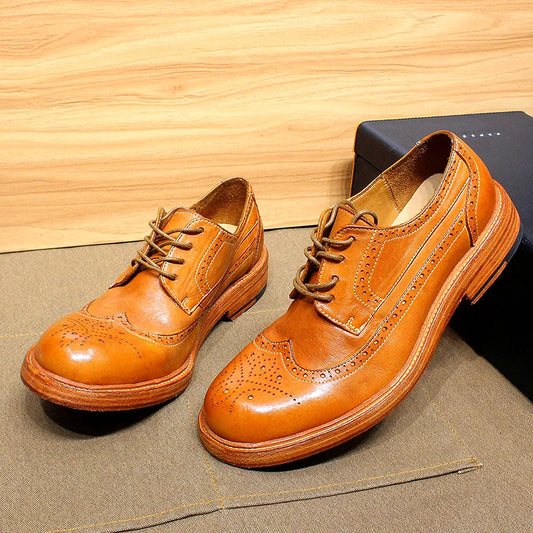 Handmade Stitched Derby Dress Shoes - Soft Calfskin Leather Wingtip Brogue