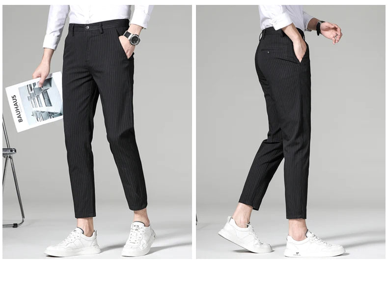 Men's Stripe Plaid Ankle Length Trousers