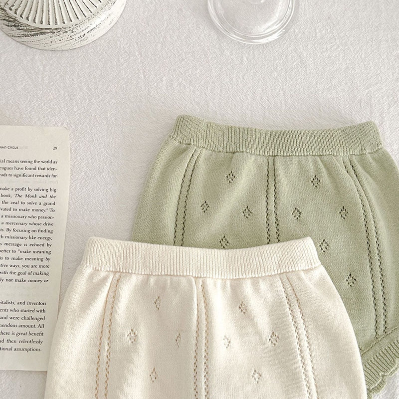 Baby's Hollow Out Knit Tee and Shorts 2 Pcs Set