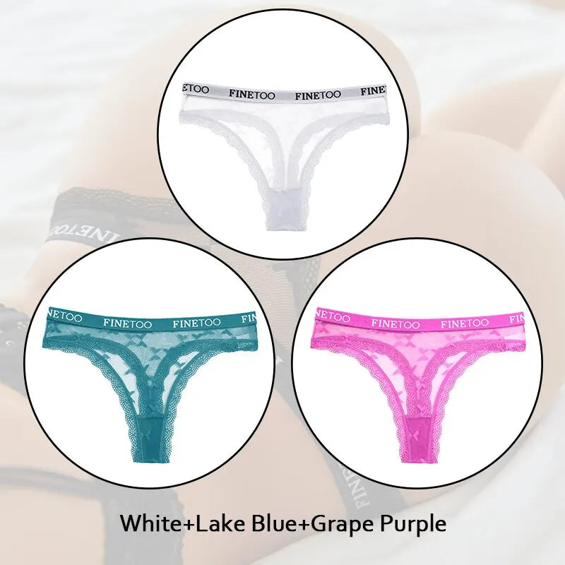 3-Piece Lace Underwear Set - Hollow Heart Design Low Waist Briefs