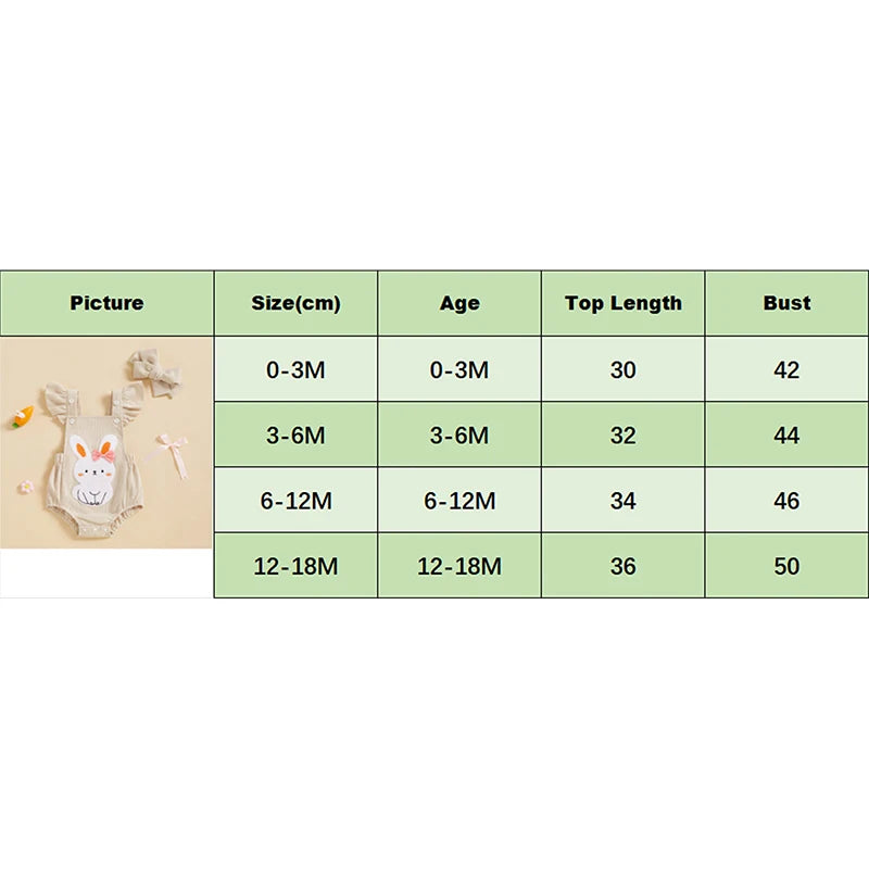 Infant Baby Easter Romper - Ruffles Flying Sleeve Rabbit Embroidery Jumpsuit with Headband