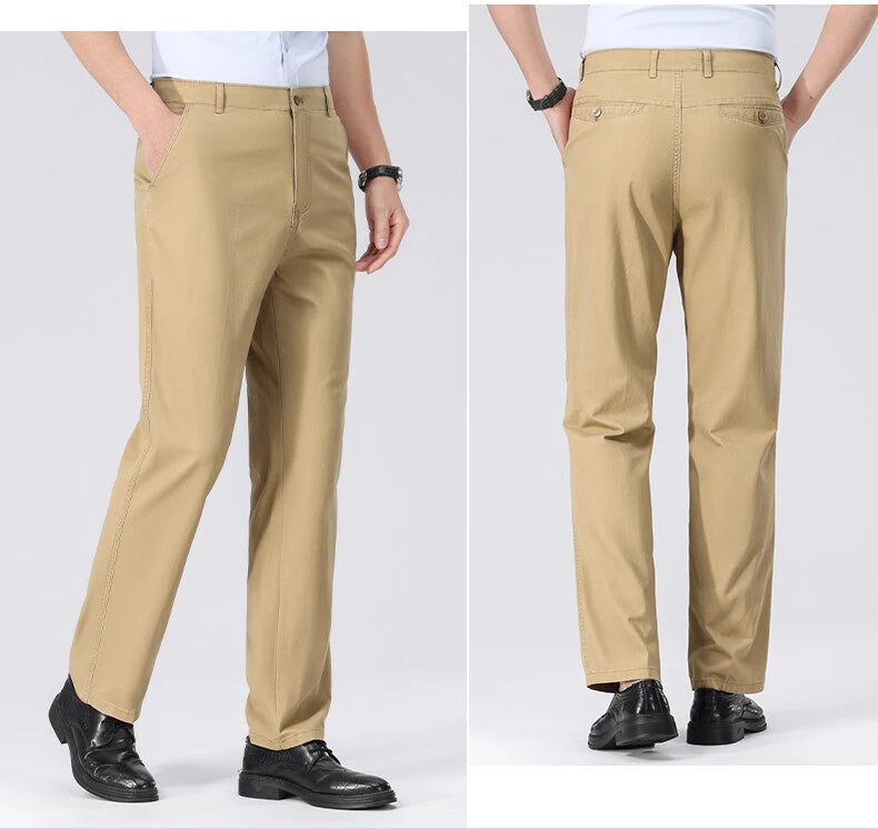 Men's Spring Summer Cotton Smart Casual Lightweight Zipper Fly Straight Breathable Trousers