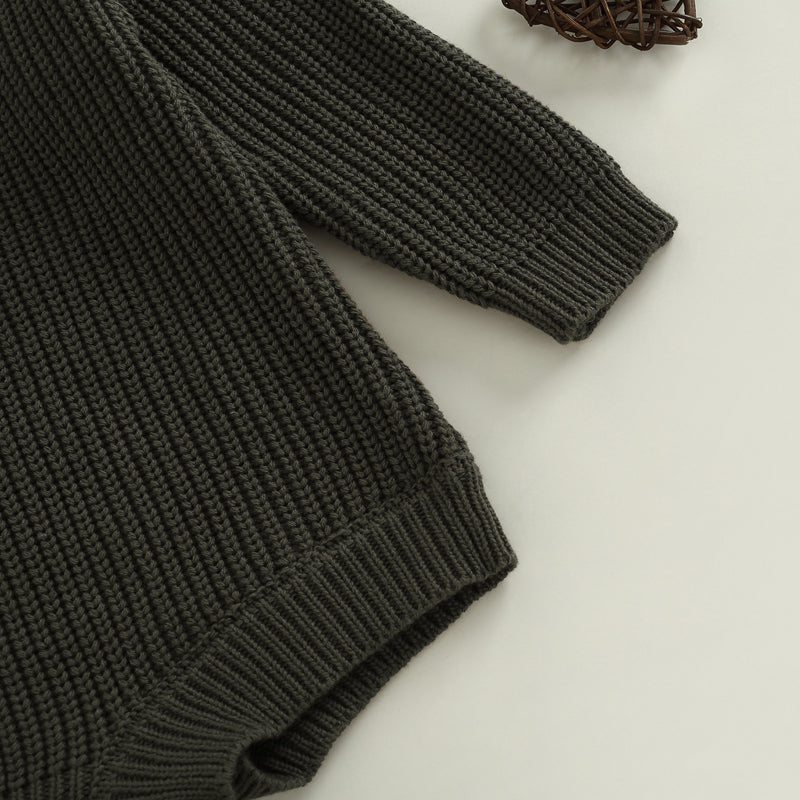 Baby Sweater Romper - Solid Knitted Long Sleeve Pullover Jumpsuit