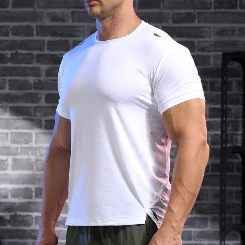 Men's Gym Workout Muscle Fit Shirt Thin Loose-fitting Casual Stretchy Quick-drying Short Sleeve Athletic Running T-Shirt