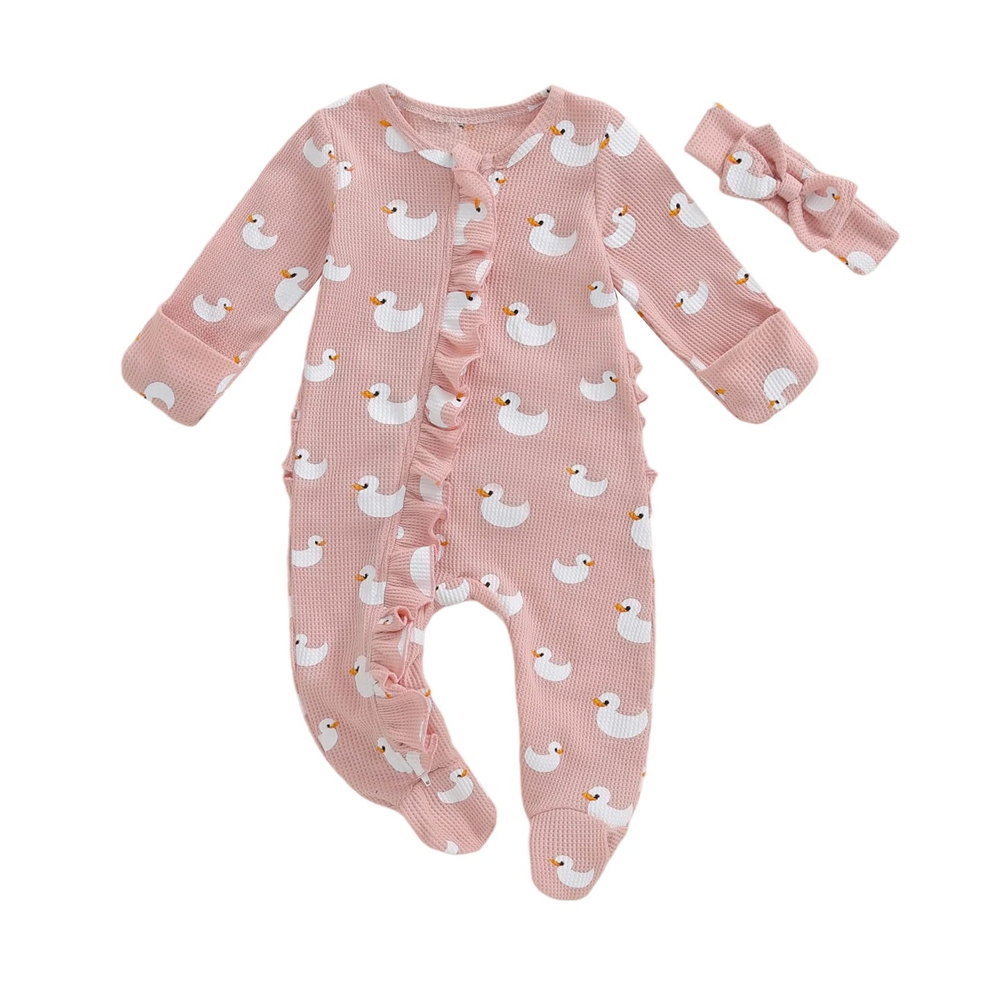 Lovely Newborn Baby Floral Print Romper with Headband (0-12M)