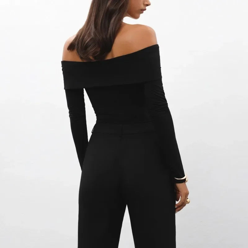 Women's Cross Neck Long Sleeve Off Shoulder Bodycon Top