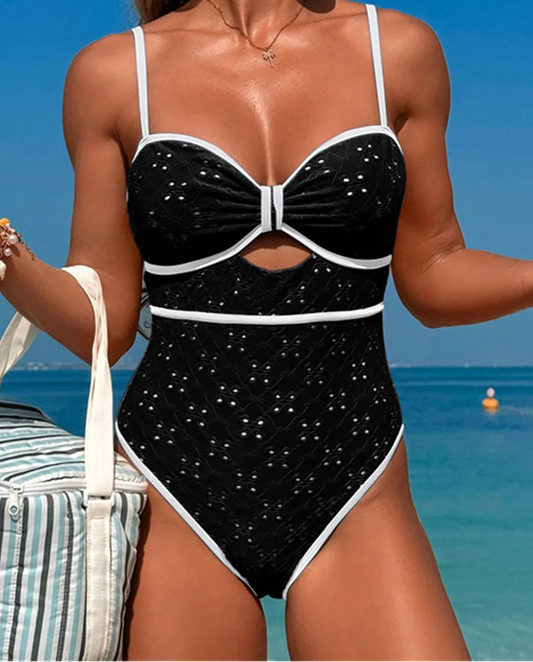 Cut Out Hollow High Cut Leg One Piece Swimsuit