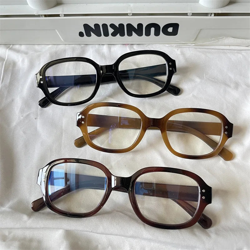 Retro Oval Glasses Frame - Modern Concave Design for Women