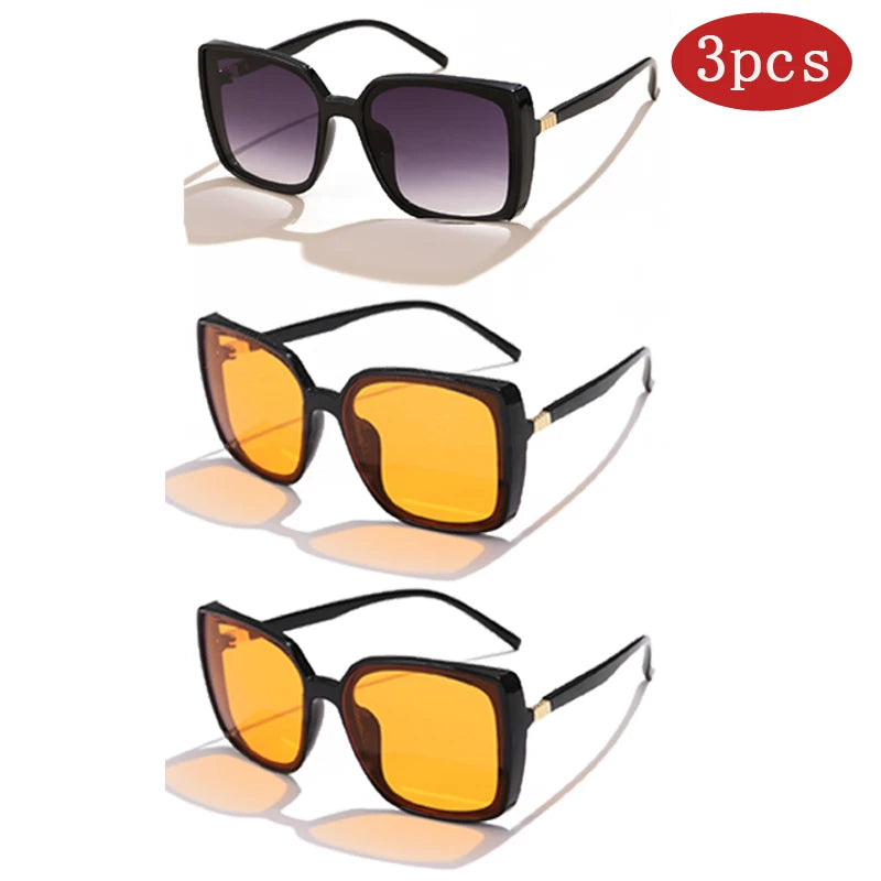 Y2K Vintage Square Sunglasses - 3 Pack Retro Driving UV400 Unisex Eyewear
