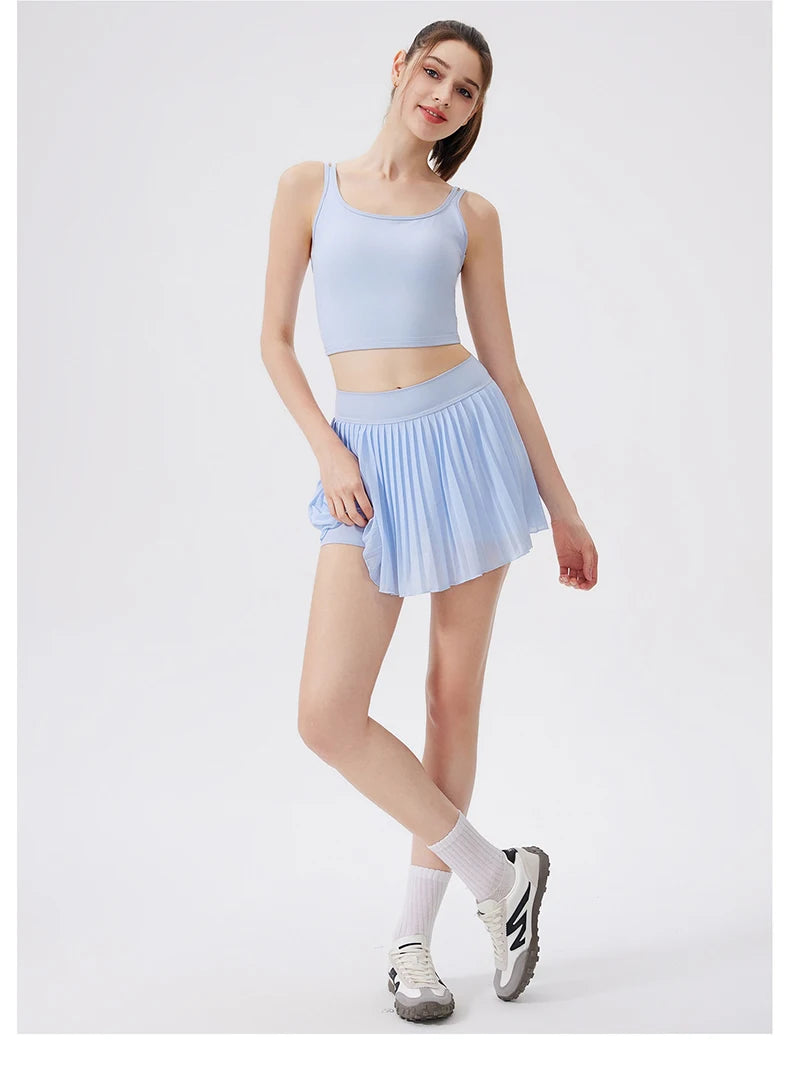 Women's Two-Piece Fitness Yoga Set - Summer Tennis Shorts & Top