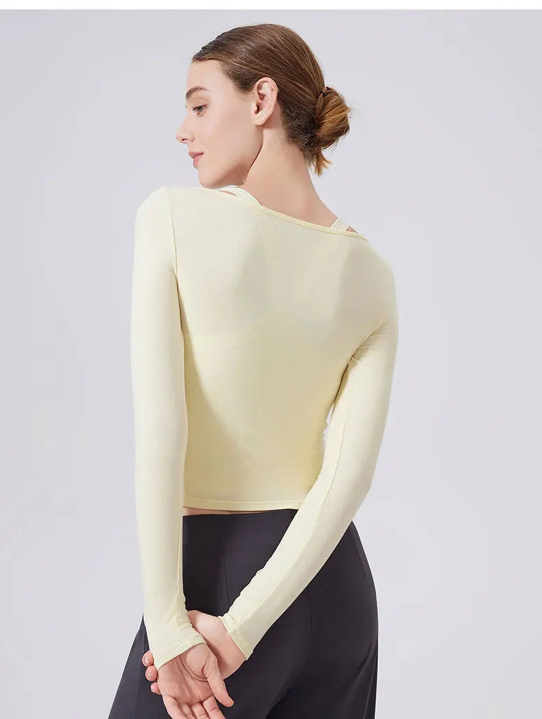 Women's Long Sleeve V-Neck Yoga Shirt - Slim Fit Breathable Workout Top