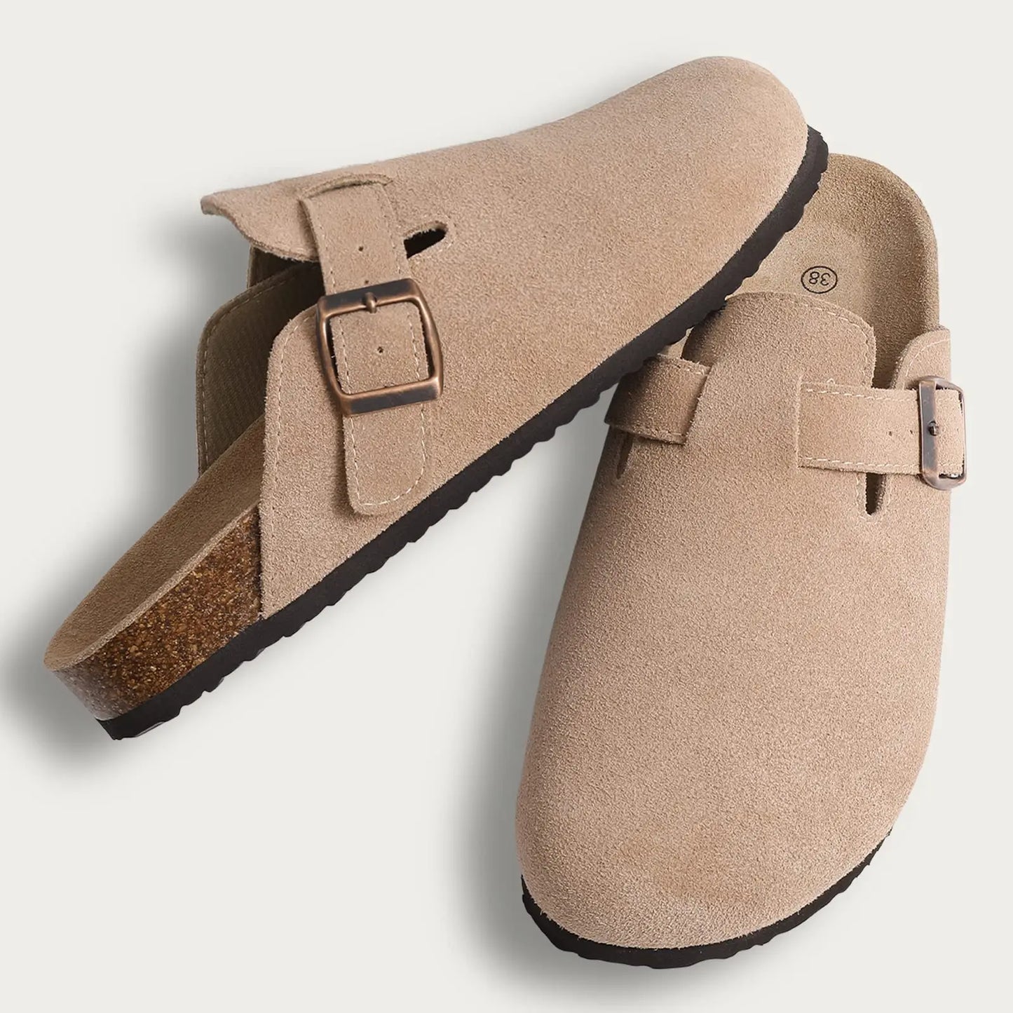 Unisex Slip On Suede Clogs Slides With Arch Support And Adjustable Buckle