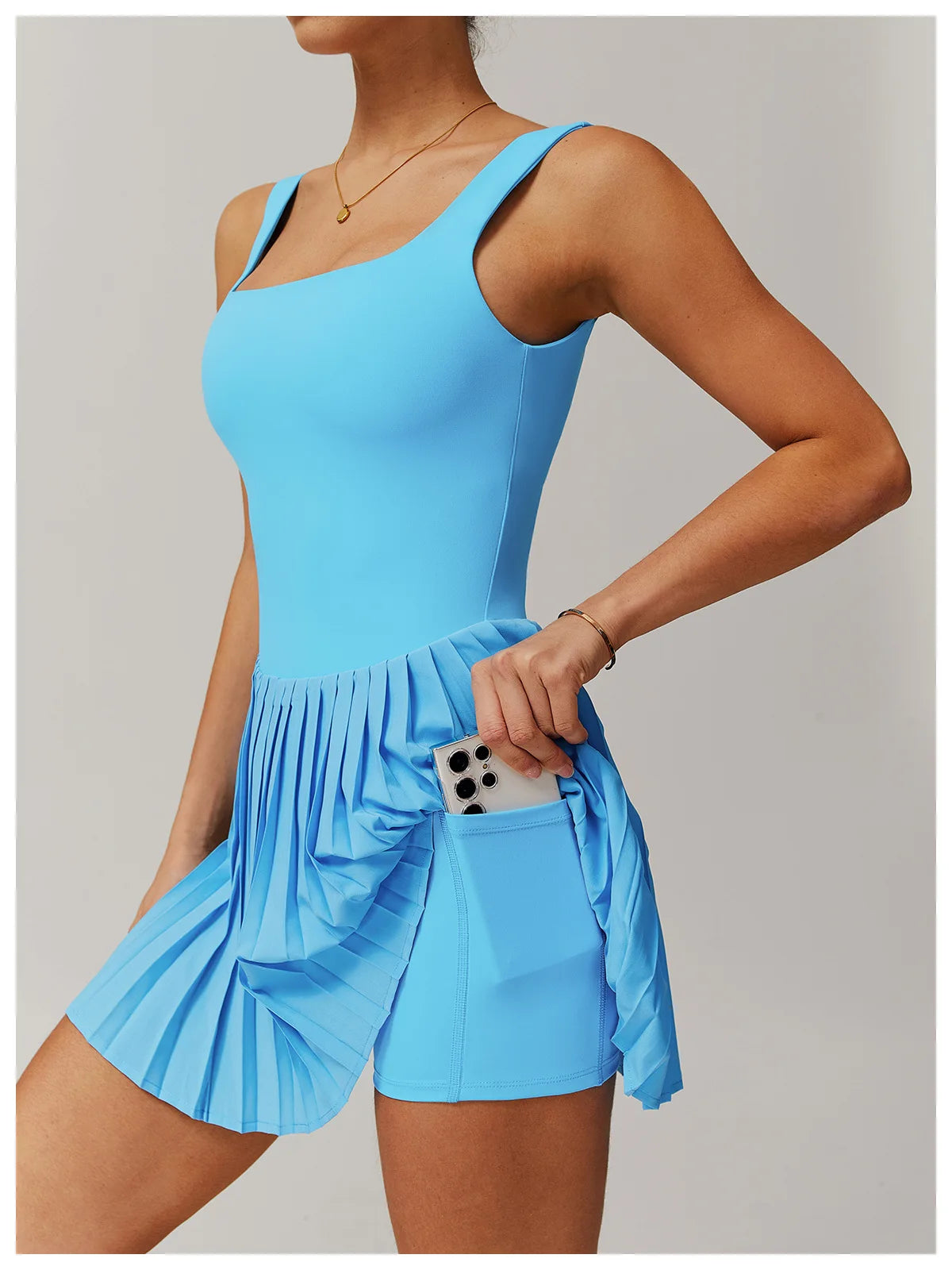 Tennis Skirt with Inner Lining - Pleated Golf Workout Dress with Pockets