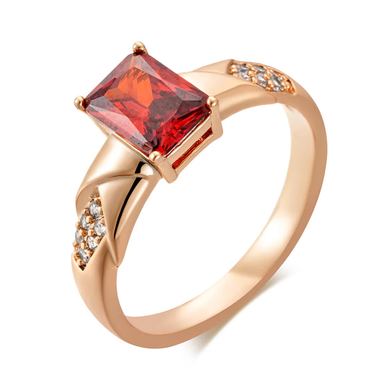 Shiny Square Red Zircon Vintage Ring - Rose Gold