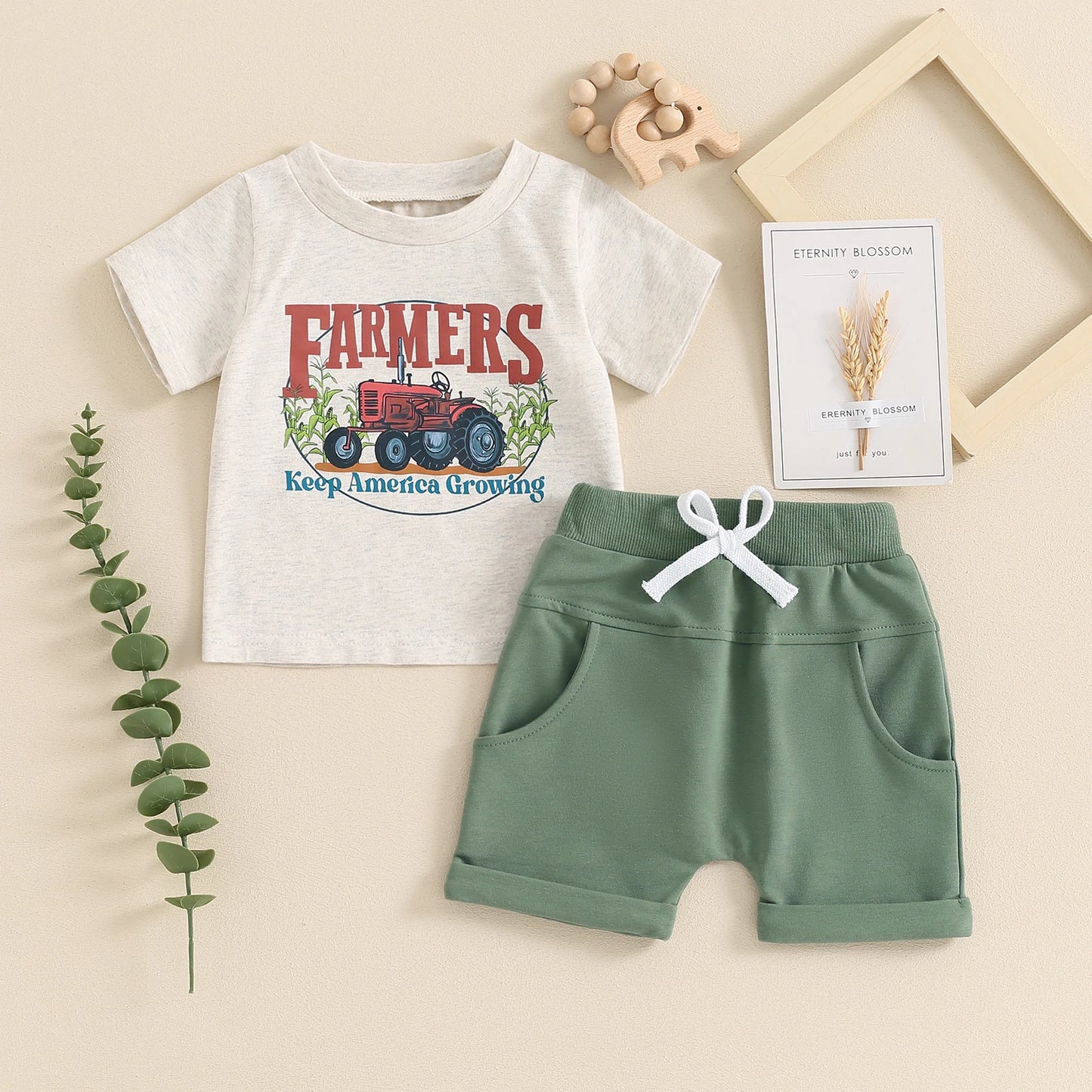 0-3Y Summer Casual Baby Boys Clothes Sets Cartoon Tractor Letter Print Short Sleeves T-Shirt Elastic Shorts