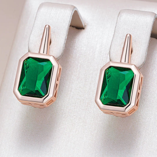 Shiny Green Natural Zircon Drop Earrings - Women's Rose Gold Color Vintage Fine Jewelry