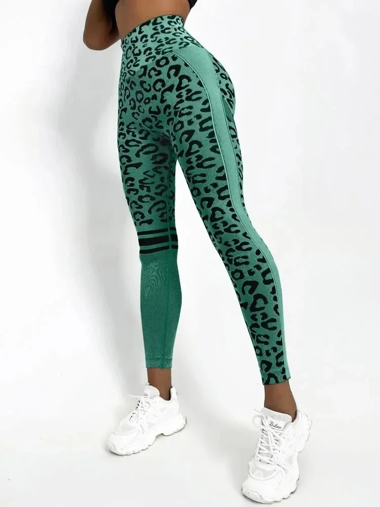 Women Leopard Seamless Yoga Pants High Waist Lifting Hip Tight Running Sports Leggings