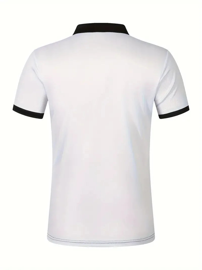 Men's Summer Polo Patchwork Short Sleeve Smart Casual Striped Turn Down Collar Shirt