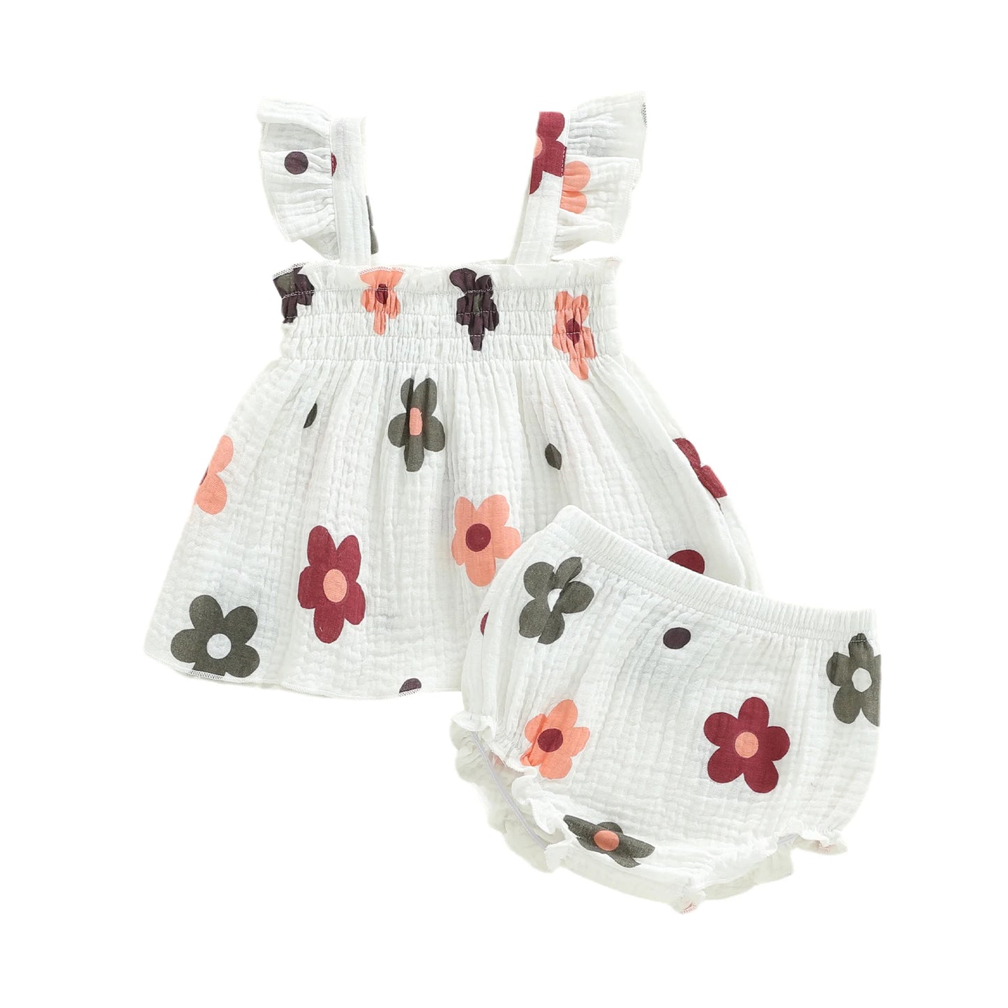 Baby Girls Floral Outfit Set - Sleeveless Top & Bloomers Shorts (0-24M)