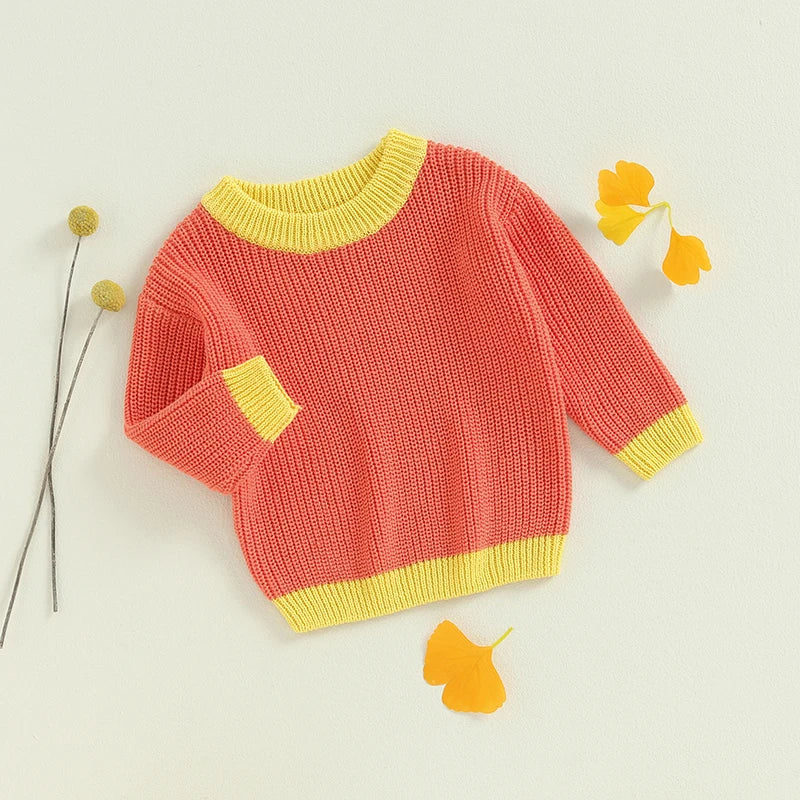 0-4Y Baby Knit Sweaters Long Sleeve Round Neck Patchwork Pullover Top