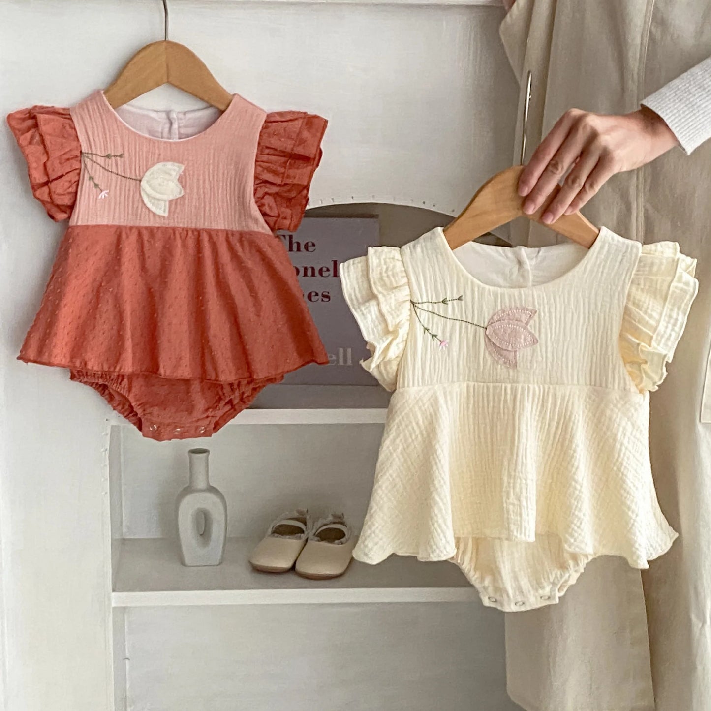 Summer Baby's Girls Tulip Embroidery Girl One Piece Ruffle Sleeve Babygrow Outfit