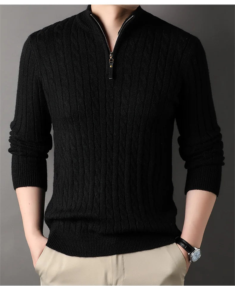 Men's Thick Mock Neck Pullover Half Zipper Knitted Warm Sweater