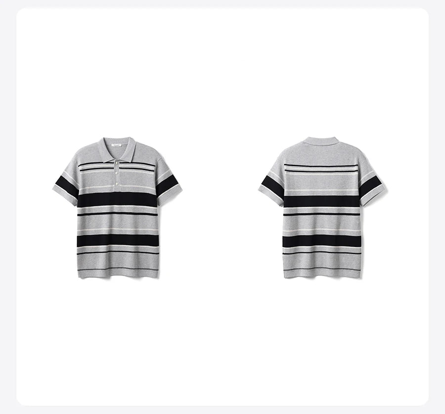Men's Oversized Soft Knitted Polo Shirt - Striped Design Plus Size