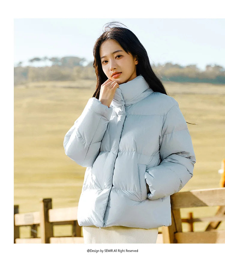 Down Jacket Women Three-Proof Solid Color Stand-Up Collar Loose Simple Winter Versatile Goose Warm