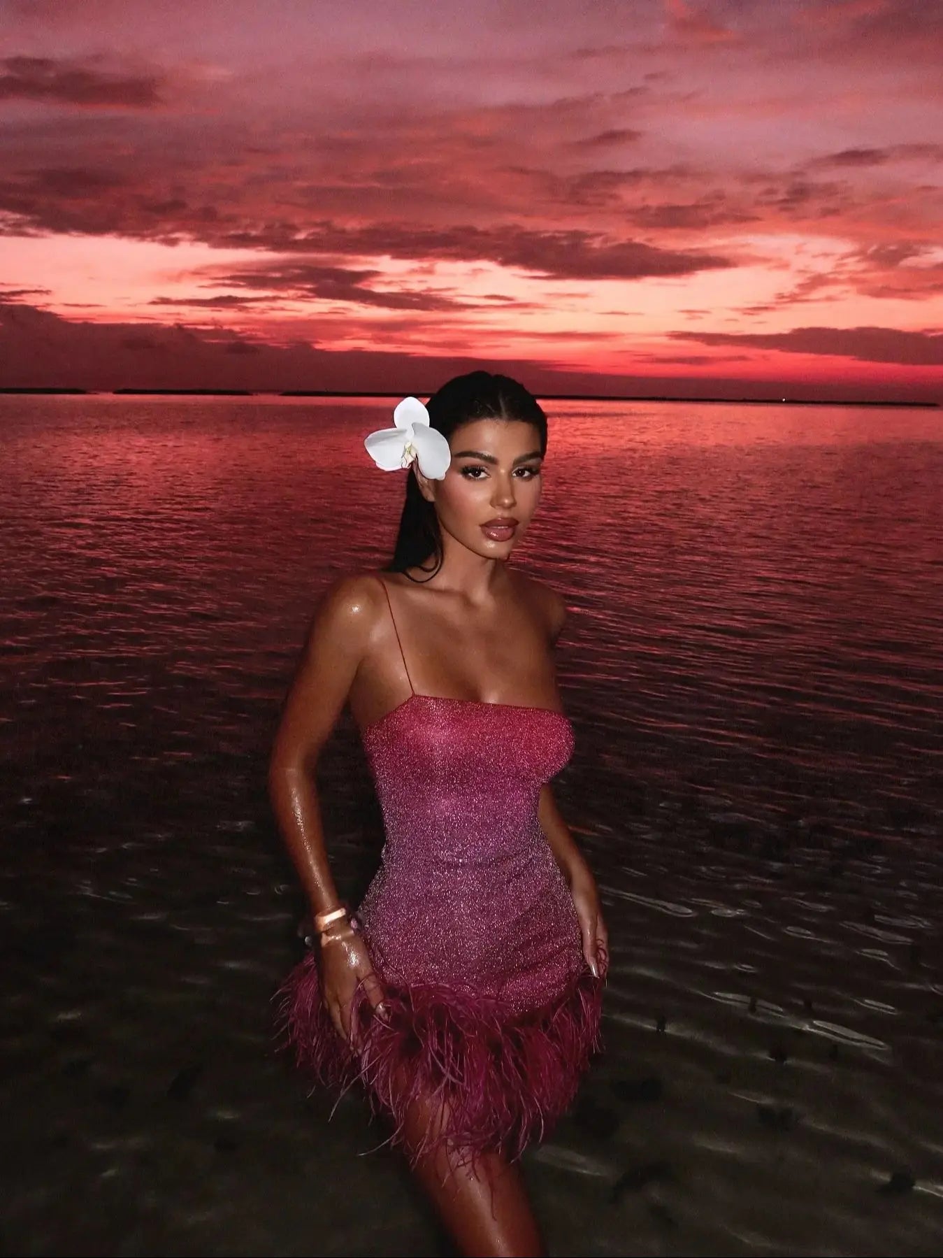 Sparkly Feather Mini Dress - Sleeveless Party Dress