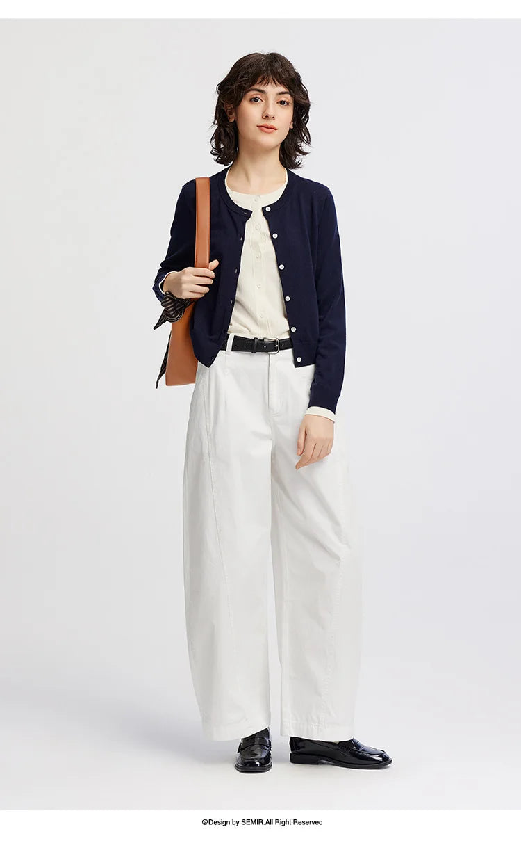 Women's Distressed Loose Trousers - Brushed Split Curved Hem Casual Autumn Pants