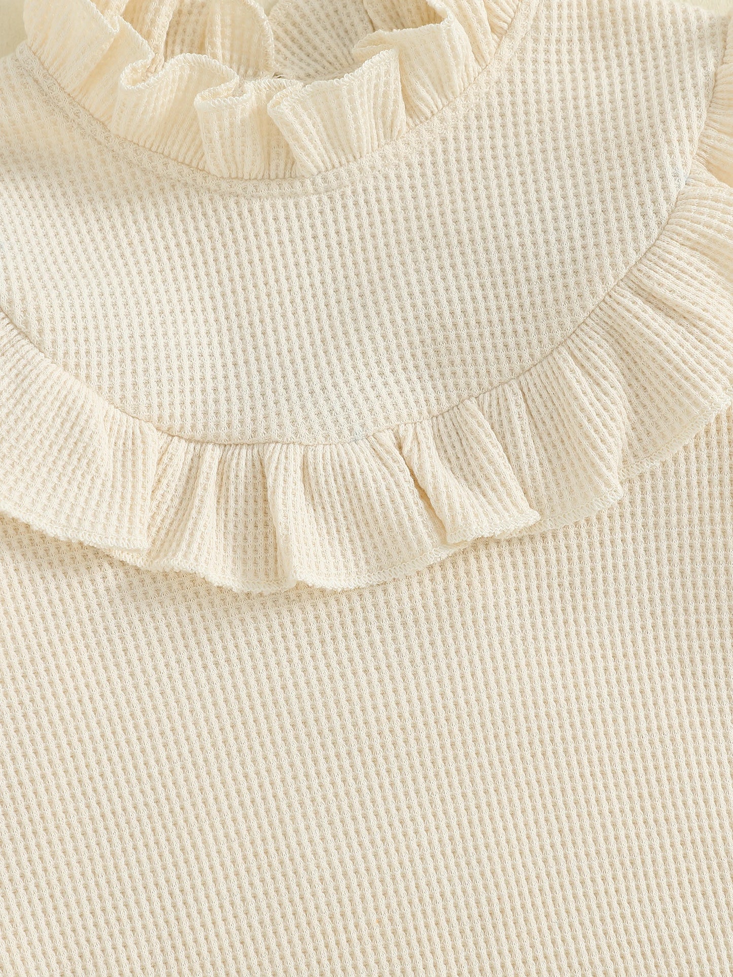 Newborn Baby Girls Waffle Romper - Long Sleeve Mock Neck Ruffled Jumpsuit