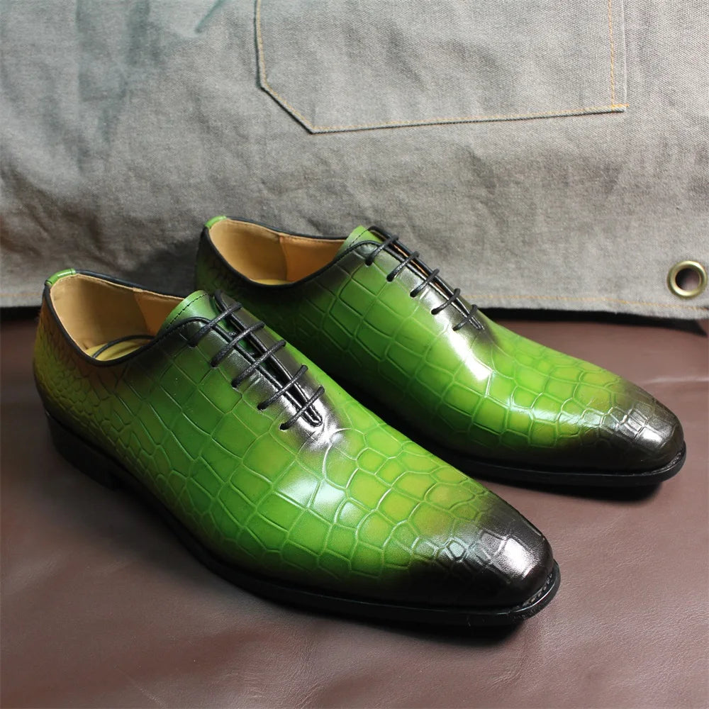 Men's Genuine Cow Leather Crocodile Print Business  Formal Wedding Shoes