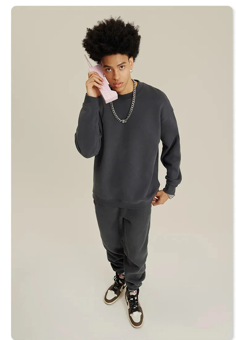 Unisex Round Neck Oversized Sweatshirt and Joggers Set