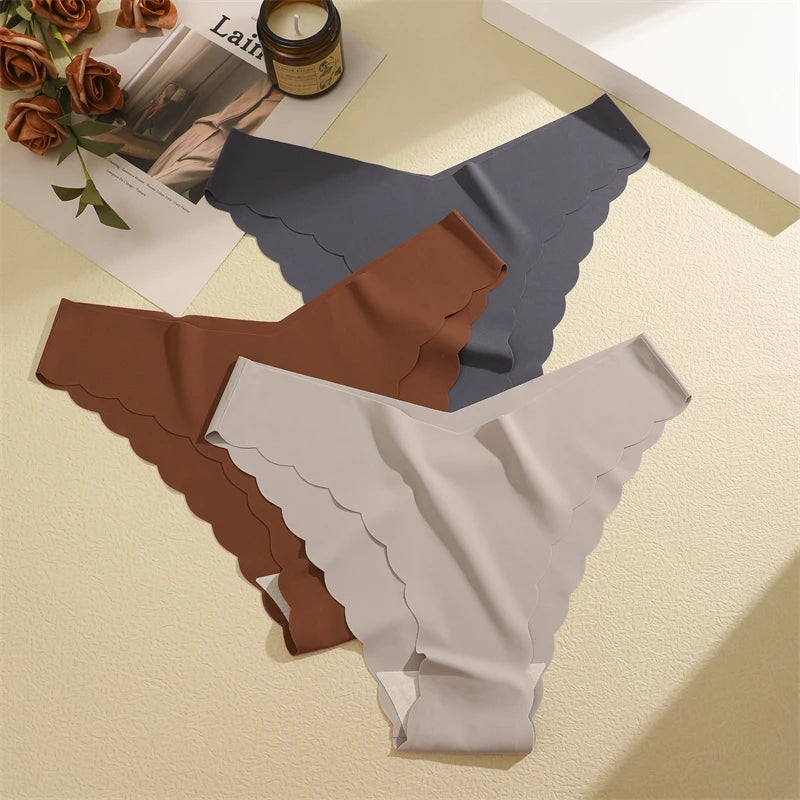 Women's 5Pcs Ice Silk Ruffles Underwear V Waist Panties Seamless Low-Waist Briefs  Comfortable Lingerie