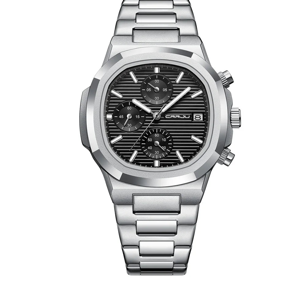 Men's Business Watch - Square Dial Stainless Steel with Luminous Date