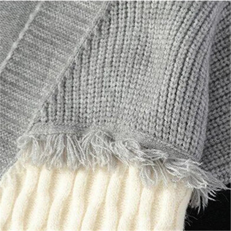 Men's Patchwork Knit Cardigan Sweater - Casual Loose Sweatercoat Jacket