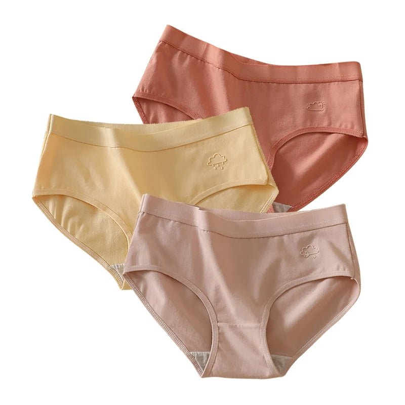 Women's 3Pcs/Set Cotton Sports Underwear  Seamless Panties Low-Waist Solid Briefs  High Stretch Breathable Soft Lingerie