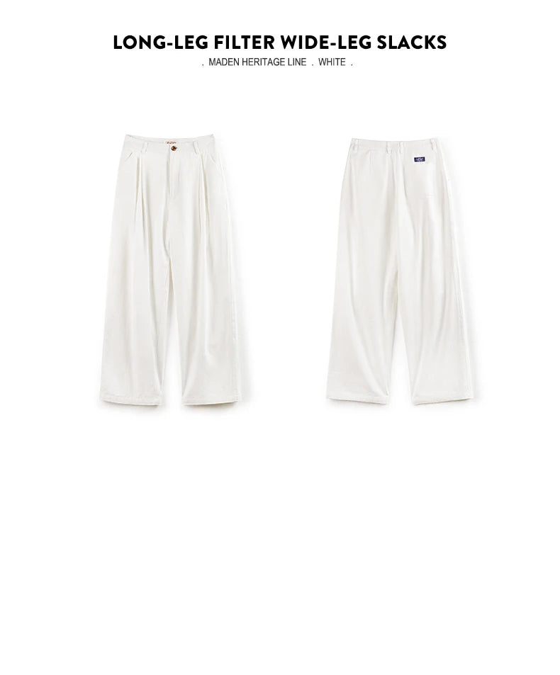 Women's White 100% Cotton Wide-Leg Cargo Trousers | Loose Straight Streetwear Pants