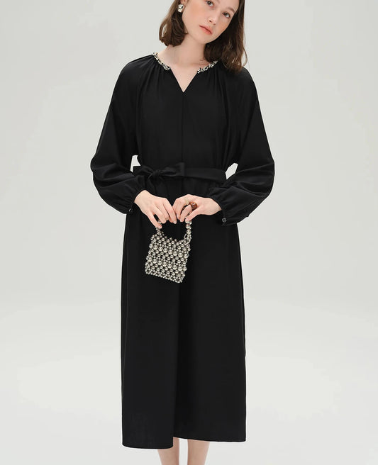 Plus Size Long Black Dress - Casual Commuting All-Match Dress
