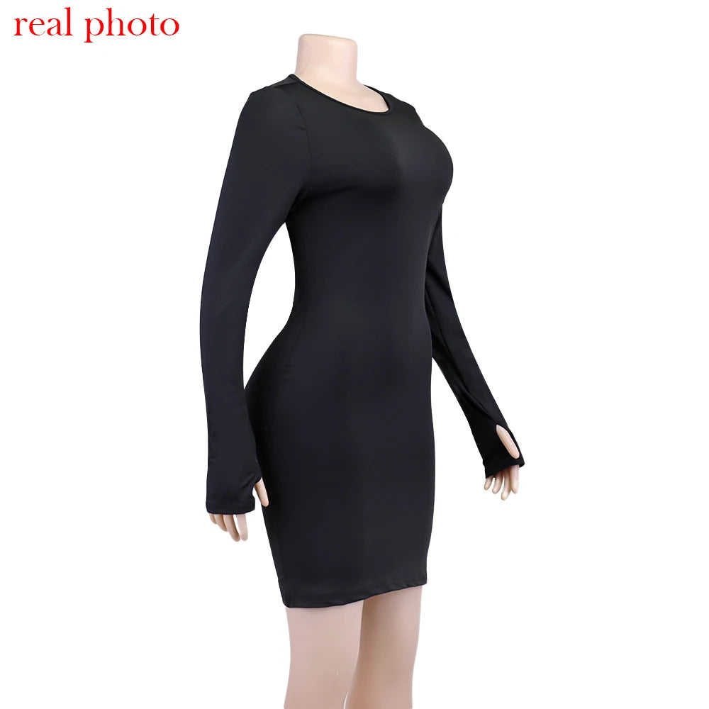 Women's Bodycon Mini Dress Long Sleeve Ruched Back Party Clubwear