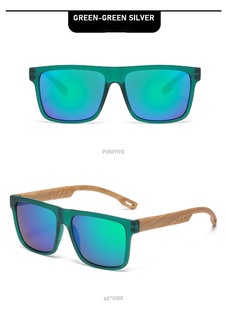 Unisex Square Sunglasses - Wood Effect UV400 Protection Driving Eyewear
