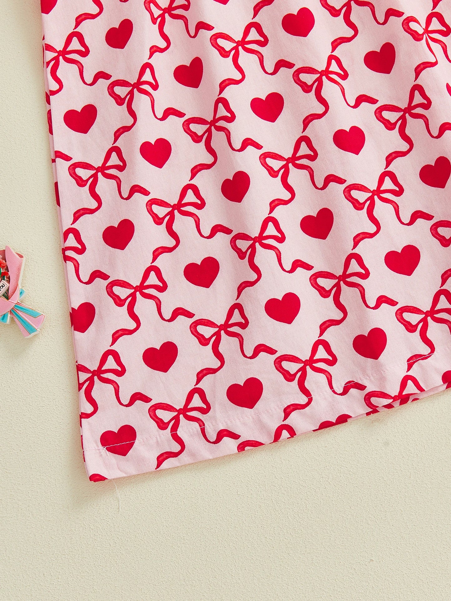 Little Girls Valentine's Day Short Sleeve Heart Embroidery Print A-Line Dress