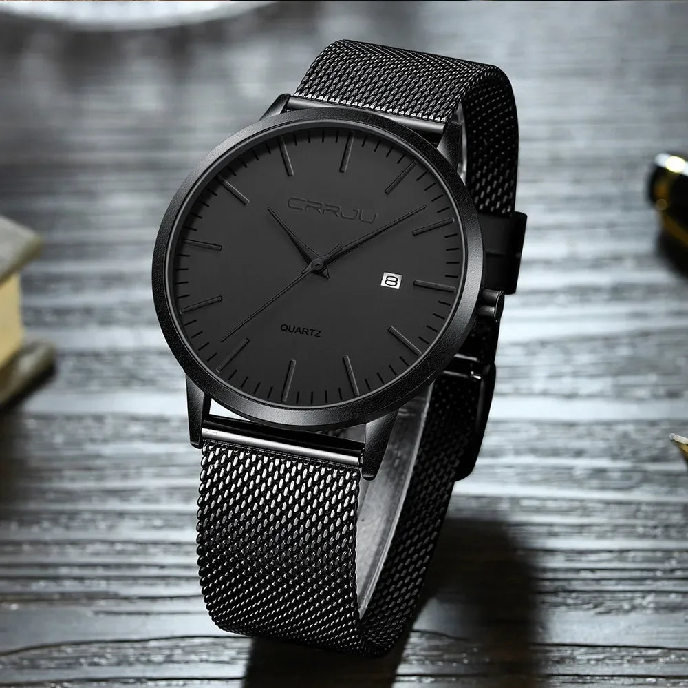 Ultra Slim Stainless Steel Watch - 40mm Mesh Strap Men's Automatic Wristwatch