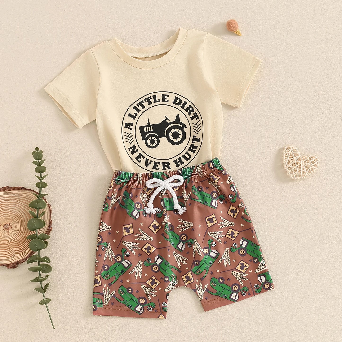 0-3Y Summer Casual Baby Boys Clothes Set 2pcs Short Sleeve Letters Print T-shirt with Tractor Shorts Outfit